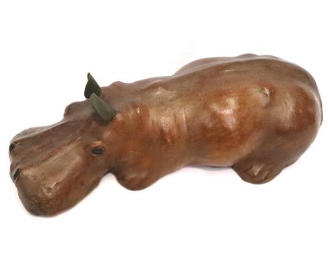 Leather hippopotamus, L: 35 cm. P&amp;P Group 3 (£25+VAT for the first lot and £5+VAT for subsequent lots) 
