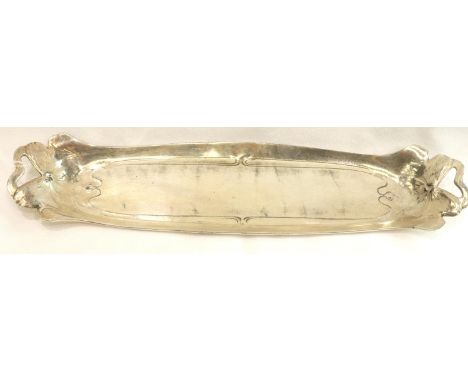 Art Nouveau silver plated tray, L: 35 cm. P&amp;P Group 2 (£18+VAT for the first lot and £3+VAT for subsequent lots) 