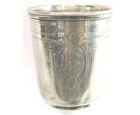 Continental silver beaker, H: 90 mm, 67g, marks indistinct. P&amp;P Group 1 (£14+VAT for the first lot and £1+VAT for subsequ