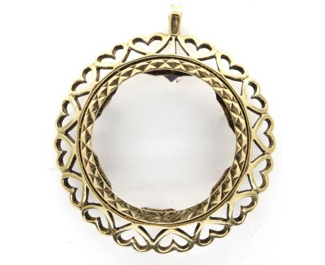 9ct gold full sovereign pendant mount, L: 35 mm, 4.5g. P&amp;P Group 1 (£14+VAT for the first lot and £1+VAT for subsequent l