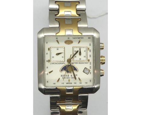 Haas &amp; CIE: Swiss chronograph wristwatch on a bimetallic bracelet, working at lotting. P&amp;P Group 1 (£14+VAT for the f