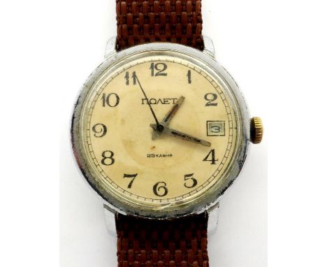 Poljot: gents 23 jewels steel cased mechanical wristwatch on a canvas strap, working at lotting. P&amp;P Group 1 (£14+VAT for