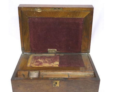 Victorian walnut writing slope with brass inlay, 35 x 23 x 15 cm H. P&amp;P Group 3 (£25+VAT for the first lot and £5+VAT for