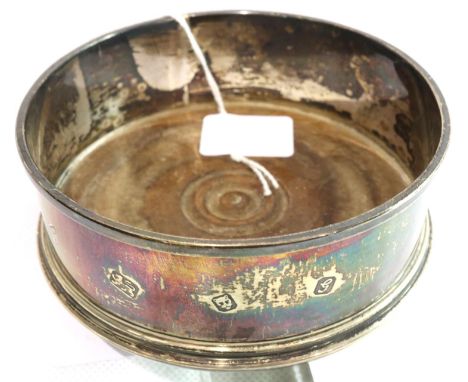 PH Vogel &amp; Co hallmarked silver wooden based wine bottle coaster, London assay, D: 95 mm. P&amp;P Group 1 (£14+VAT for th