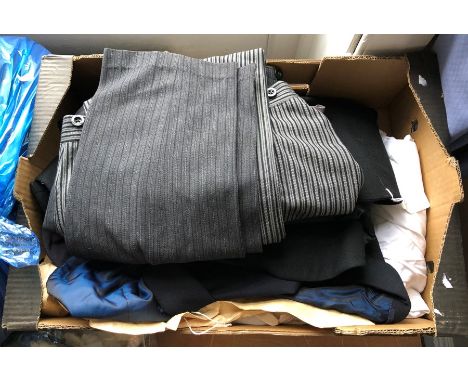 Menswear; tailcoat, evening wear, 1940's and a mourning tailcoat, 1940 and grey double breasted waistcoat and wool black Edwa