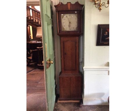 A George III oak 30 hour longcase clock, by John Sharman, Melton, circa 1800, having a white enamelled dial and Arabic numera