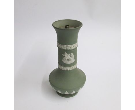 A Wedgwood 20th century Green Jasper Table Lamp BaseDate: 20th centurySize: 26.5cm highCondition: There are a few scuffs, oth