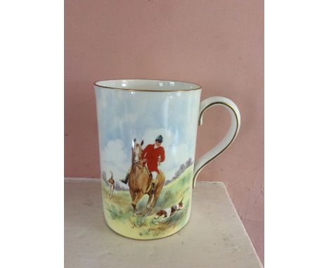 A Royal Crown Derby Hunting mug, hand painted, entitled 'The Bachelors Wish', 13cm high