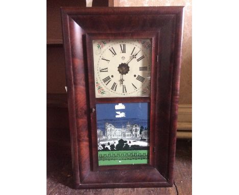 A late 19th Century mahogany eight day wall clock, the door depicting a The New Wellington College, Sandhurst, England