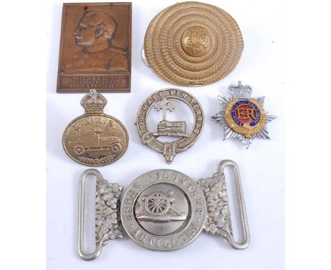 An Essex Volunteer Artillery buckle of two piece construction, together with various military and other badges to include Sco