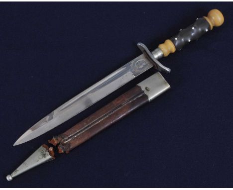 A German export hunting knife, the 21cm blade stamped D.R.G.M. and etched to both sides of the ricasso with a female portrait