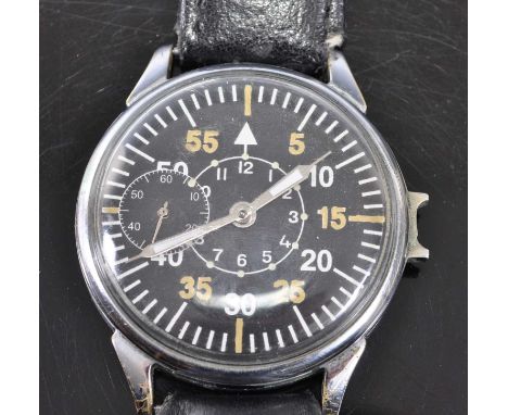 A Soviet wristwatch, the black dial with Arabic numerals, luminous Arabic outer scale and subsidiary seconds dial, the moveme