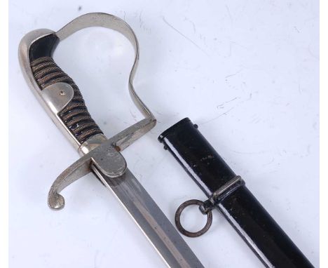 A German Third Reich Officers sword, the 84.5cm curved fullered blade with Eickhorn squirrel mark, having a plated stirrup hi