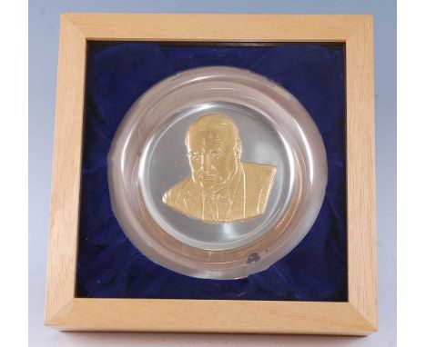 A silver plate "The Churchill Centenary Trust Plate" designed by David Cornell, the centre with relief head and shoulders por