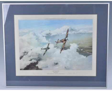 Robert Taylor, b.1951, Duel of Eagles, lithograph print, signed by Douglas Bader and Adolf Garland, 40 x 52cm.