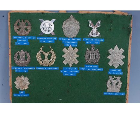 A collection of cap badges, glengarry badges and insignia to include Liverpool Scottish Queen's Own Cameron Highlanders, Scot