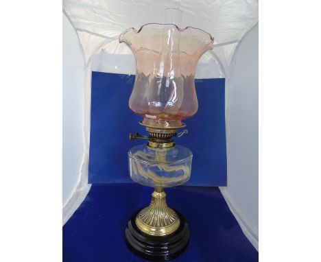 A quality brass based oil lamp with a Young's duplex burnerH58cm 