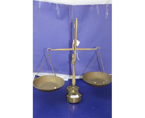 A good set of vintage brass scales &amp; weights 42cm (H)
