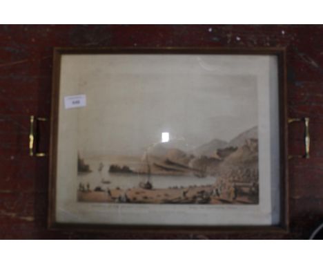 A Victorian lithograph under glass in the form of a tray 