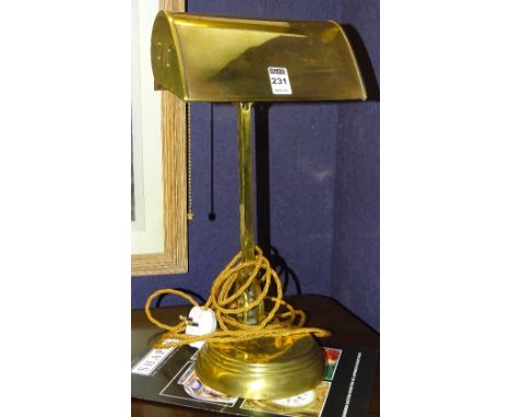 A vintage brass desk lamp, with on/off pull chain, fitted for electricity, 42cm high