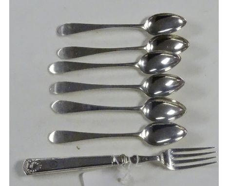 A set of six Regency Scottish silver teaspoons, hallmarks for Edinburgh c1800 Matthew Craw, of plain Celtic point design with