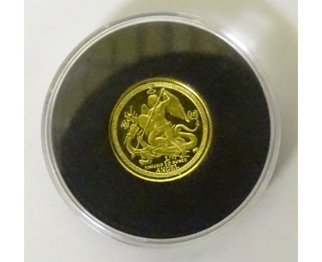 The 30th anniversary edition pure gold angel coin from the London Mint Office, issuing authority Isle of Man, diameter 16.55m