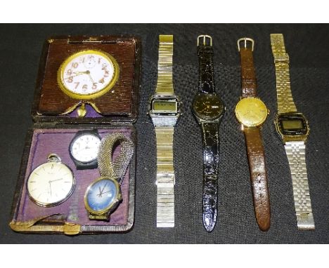 A mixed lot of wristwatches, to include an Everest wristwatch with date aperture, two digital wristwatches etc, together with