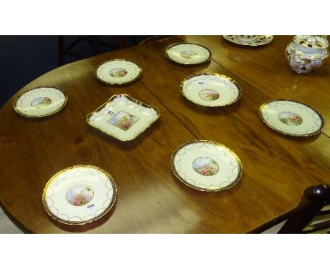 A late 19th century Spode Copelands china 'Bradford' fruit set decorated by J Worrall, with handpainted floral panel to centr