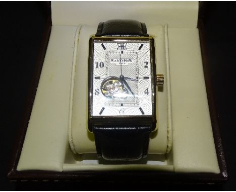 An Earnshaw automatic gentleman's wristwatch, the silvered enamel dial with Arabic and baton numerals and skeleton subsidiary
