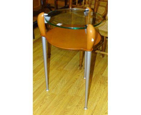 A contemporary lamp table, with glass top, 65cm high x 37.5cm wide