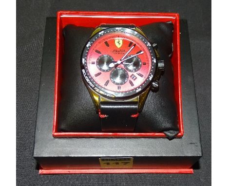 A Scuderia Ferrari Pilota Chronometro gentleman's wristwatch, the red enamel dial with baton numerals and date aperture, and 