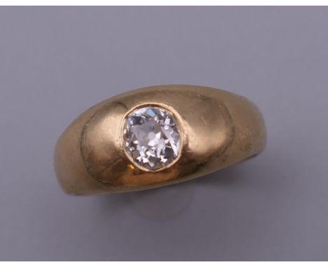 A 9 ct gold gentleman's ring, set with 0.5 carat old mine cut diamond. Ring Size N/O. 6.8 grammes total weight.