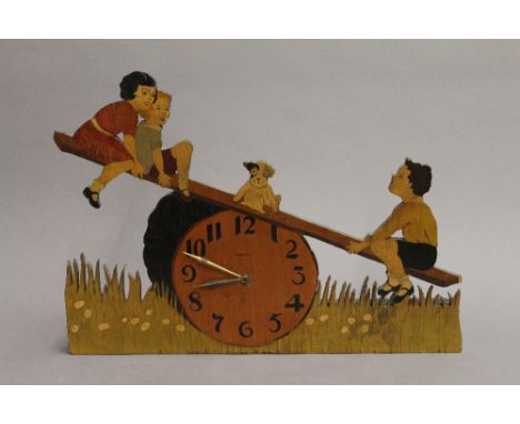 An early 20th century Asprey painted wooden mantle clock. 40.5 cm wide.