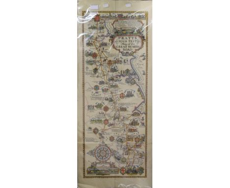 Pratts High Test Map of the Great North Road, print. 94 x 38.5 cm.