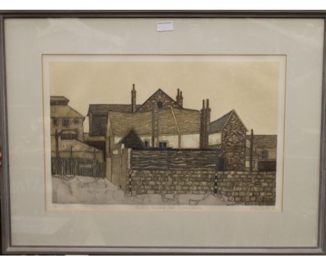 VALERIE THORNTON, Old Houses, lithographic print, numbered 39/80, signed and dated 76, framed and glazed. 53.5 x 34.5 cm.