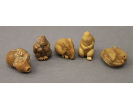 Five nut netsuke. Each approximately 3.5 cm high.
