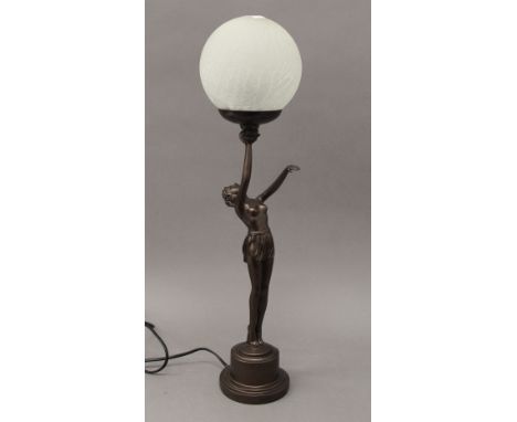 An Art Deco style figural lamp. 59 cm high.