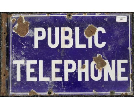 An original Public Telephone double sided enamel sign. 48 x 30.5 cm.