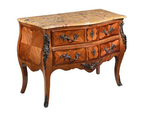 Y&nbspA FRENCH KINGWOOD, TULIPWOOD AND GILT METAL MOUNTED COMMODE  IN LOUIS XV STYLE, LATE 19TH/EARLY 20TH CENTURY Of serpent