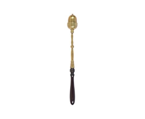 Y&nbspA VICTORIAN BRASS AND ROSEWOOD TRUNCHEON SECOND HALF 19TH CENTURY The acorn finial above a turned shaft and wooden hand