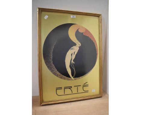After Romain de Tirtoff, 'Erte', (1892-1990, French), print, 'L'Amour' - An Art Deco style poster design on gold coloured foi