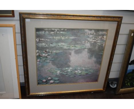 After Claude Monet (1840-1926, French), coloured print, 'Water Lilies', framed, mounted, and under glass, measuring 56cm x 56