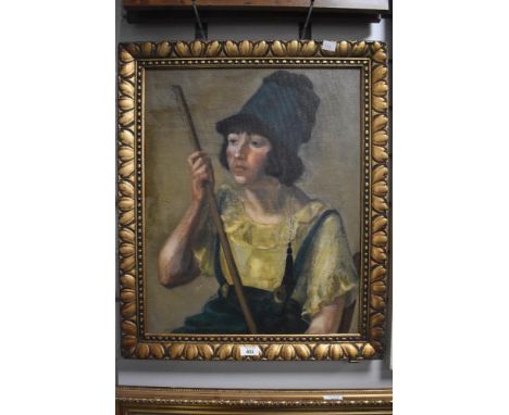 19th Century Continental School, oil on canvas, A half length portrait of a young man in Continental dress, framed, measuring
