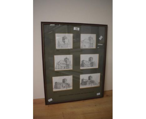 20th Century, print, 'Collegiate Church of St Mary The Virgin, Norton', a montage of six illustrations, framed, mounted, and 