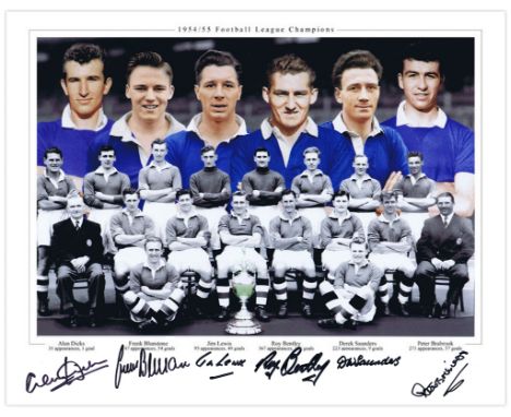 Autographed Chelsea 1955 16 X 12 Montage Edition: Colorized, Depicting A Montage Of Images Relating To Chelsea's 1954/55 Firs