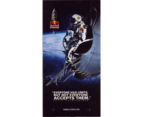 Felix Baumgartner space skydiver signed promo leaflet. He is an Austrian skydiver, daredevil and BASE jumper. He is widely kn
