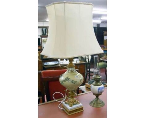 Large ornate table lamp with shade and another