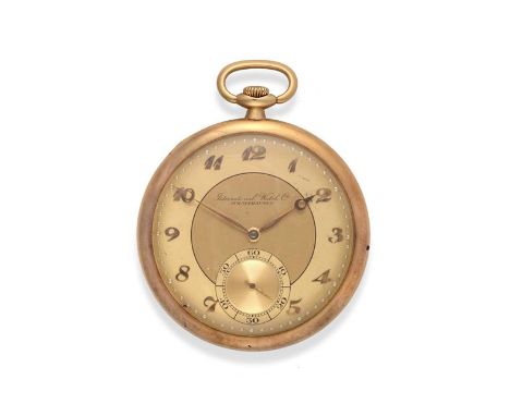 A 14 Carat Gold Open Faced Keyless Pocket Watch, signed International Watch Company, Schaffhausen, circa 1928, lever movement