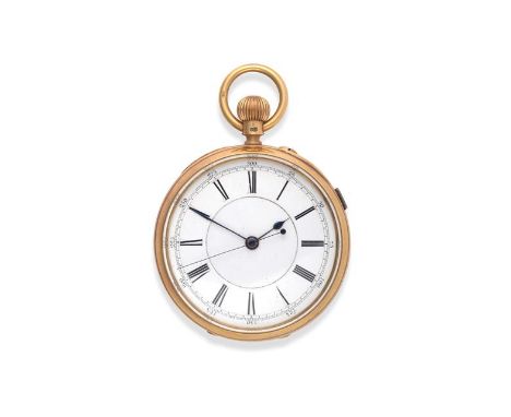 An 18 Carat Gold Open Faced Chronograph Pocket Watch, signed J W Reeley &amp; Sons, London &amp; Liverpool, 1891, lever movem