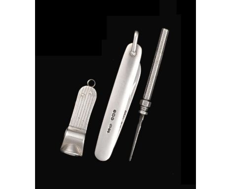 Three Victorian and George V Silver Gentleman's Accessories, by Sampson Mordan and Co., comprising: a pocket-knife, with fold